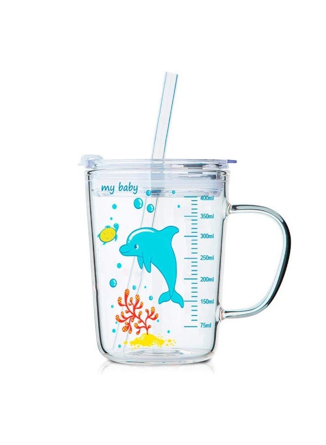 MostNow Cute Heat-Resistant Drinking Cups With Leak Proof Regular Lids And Straw With Scale For Kids (Transparent)